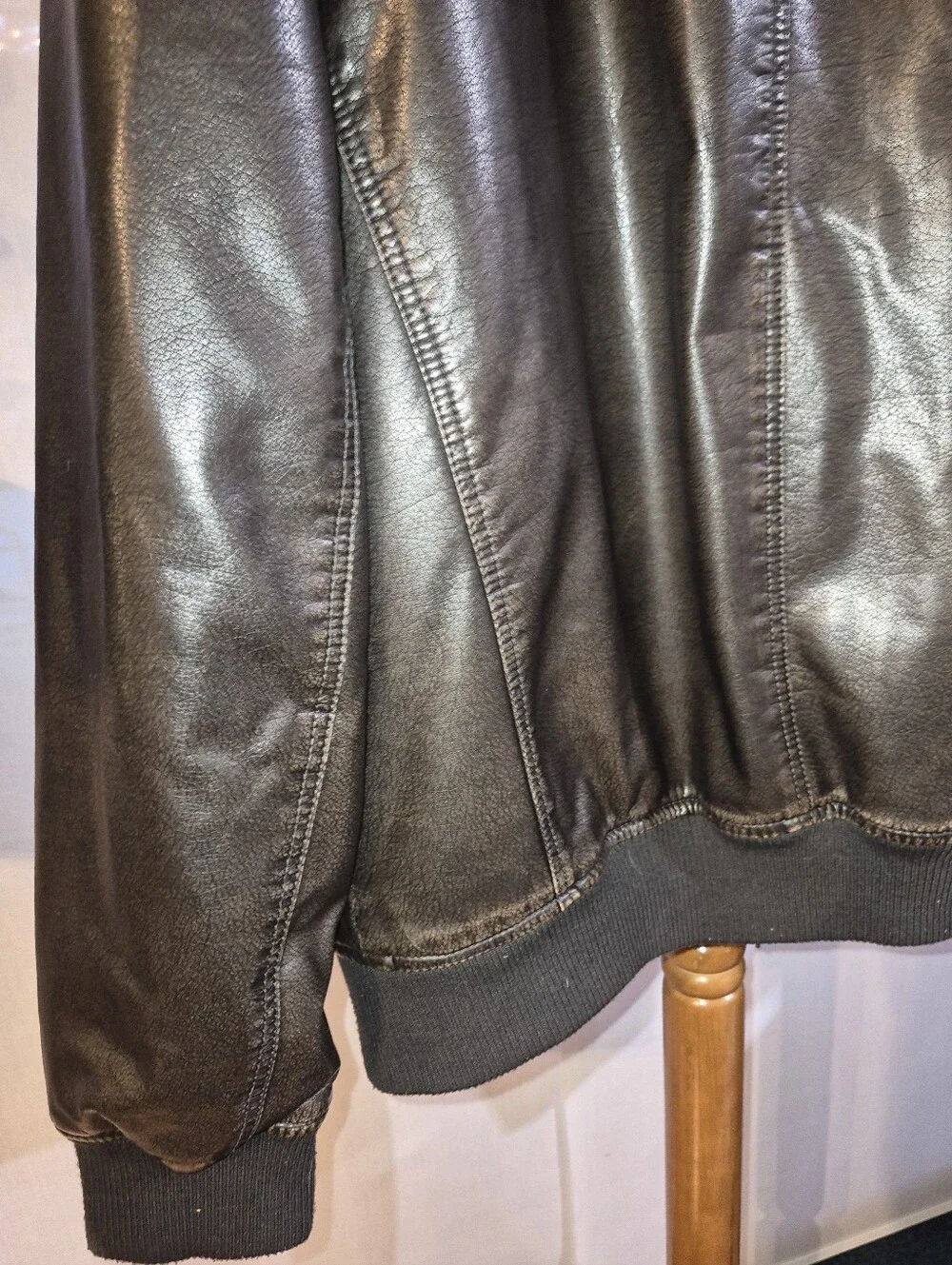 Levi Strauss Mens Brown Faux Leather Sherpa Lined Aviator Bomber Jacket Sz Large